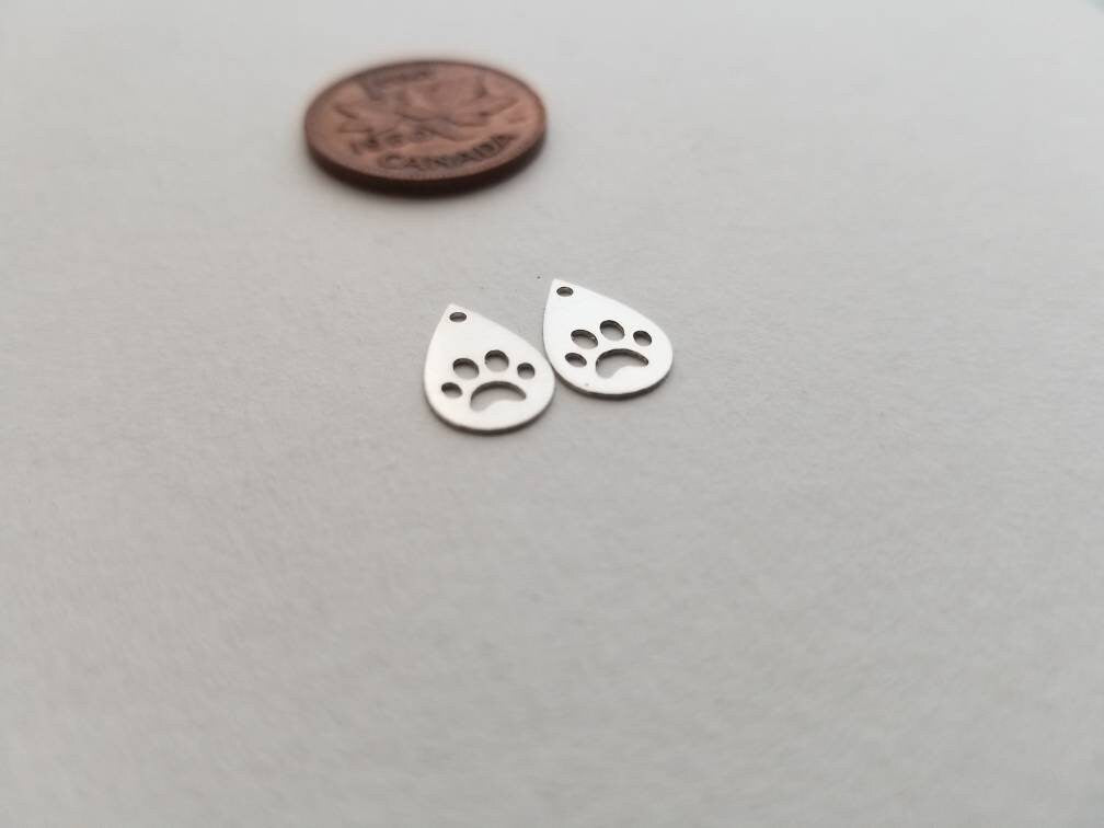 Sterling silver paw charms, diy jewellery, animal charms, paw print jewelry, set of 2