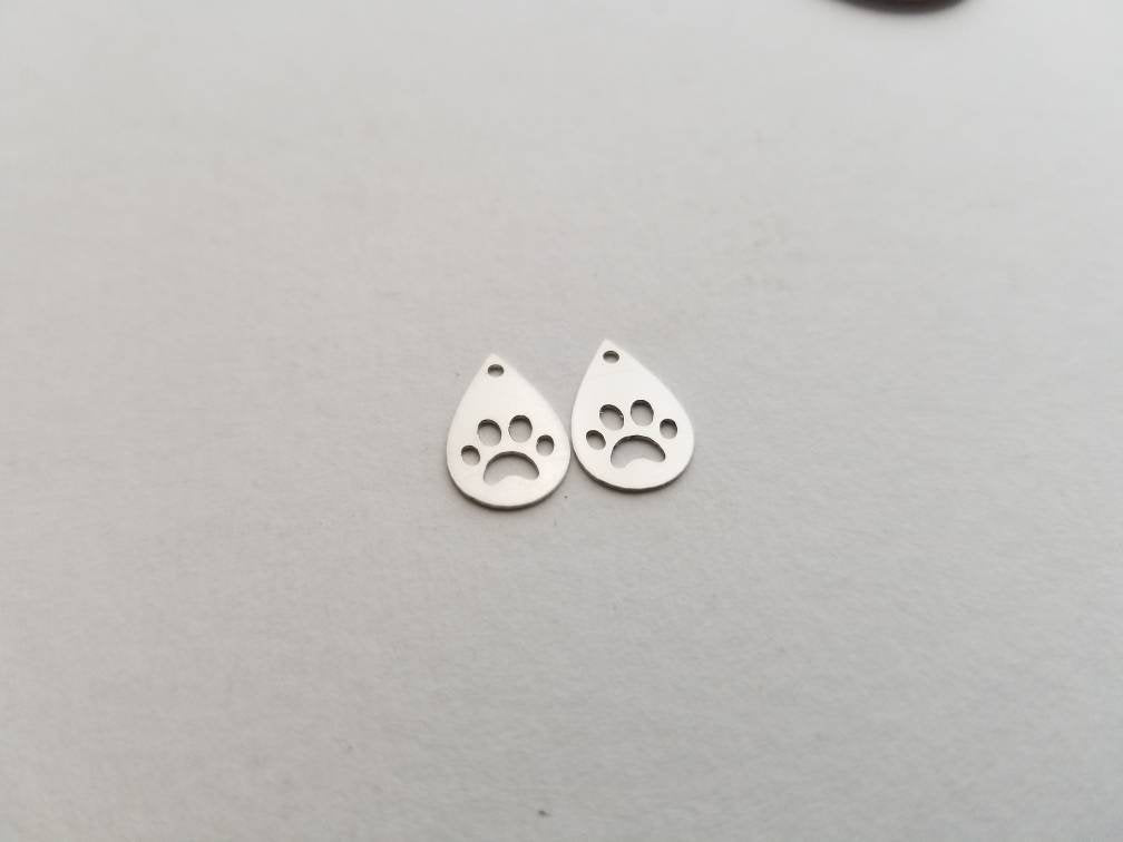 Sterling silver paw charms, diy jewellery, animal charms, paw print jewelry, set of 2