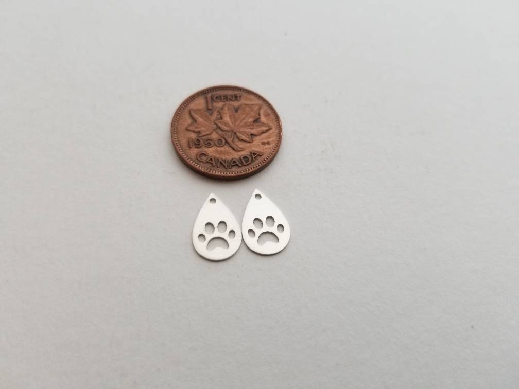 Sterling silver paw charms, diy jewellery, animal charms, paw print jewelry, set of 2