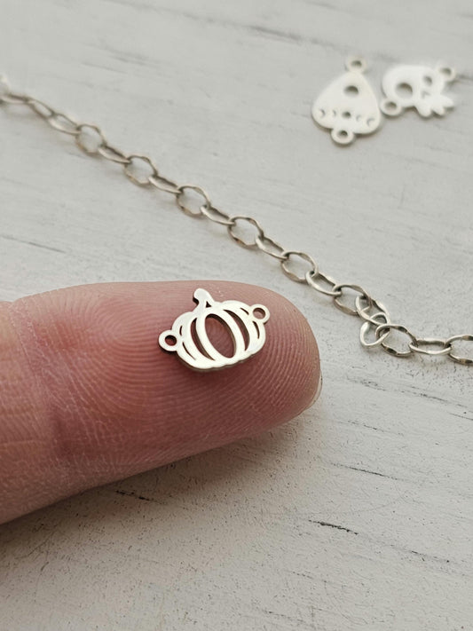 Permanent Jewelry Charm, Pumpkin Charm, Permanent Jewelry Connectors, Sterling Silver, Autumn PJ Charms