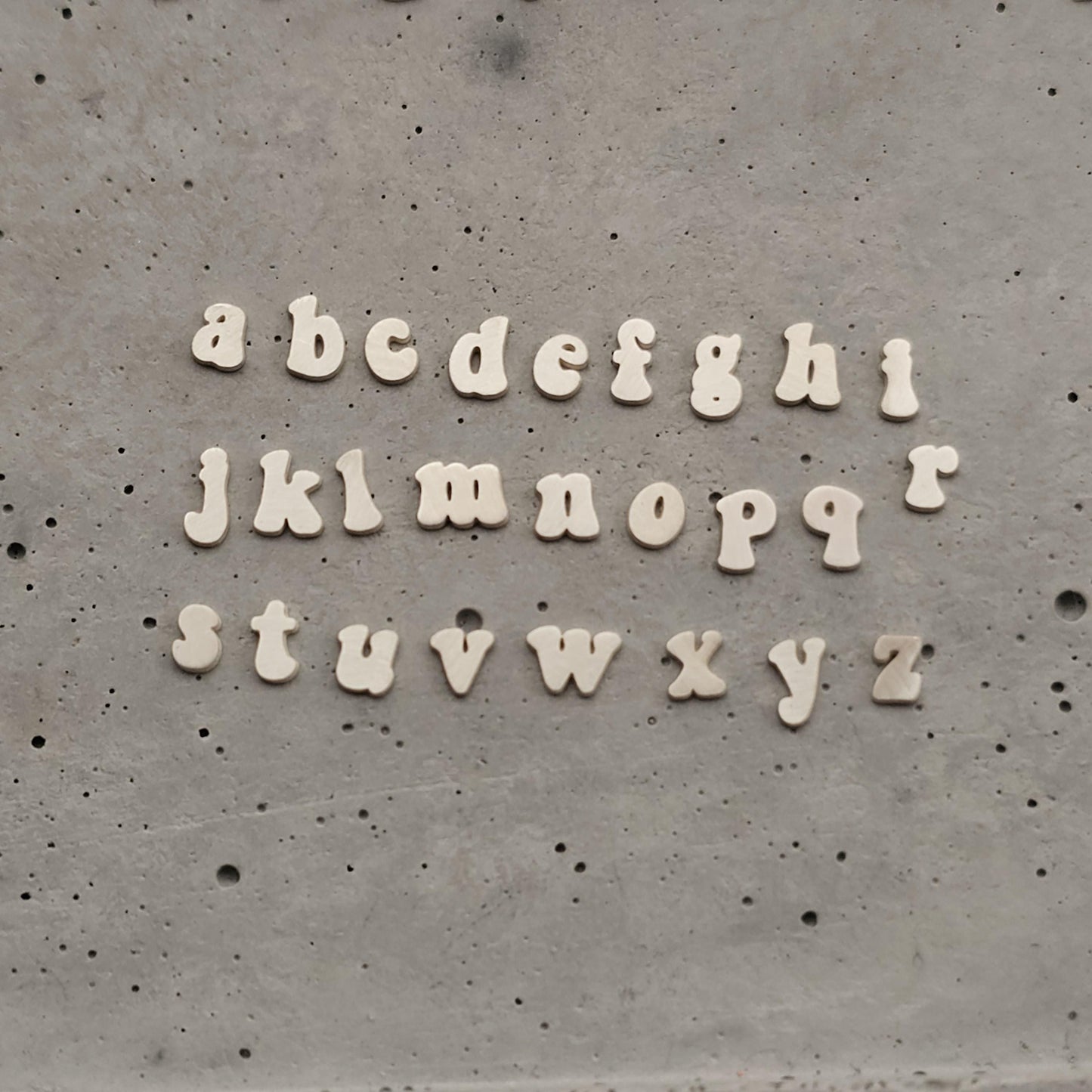 3mm Retro Complete Alphabet, Hippie letter components, letter cut outs, Solderable Alphabet, lowercase sterling silver letters