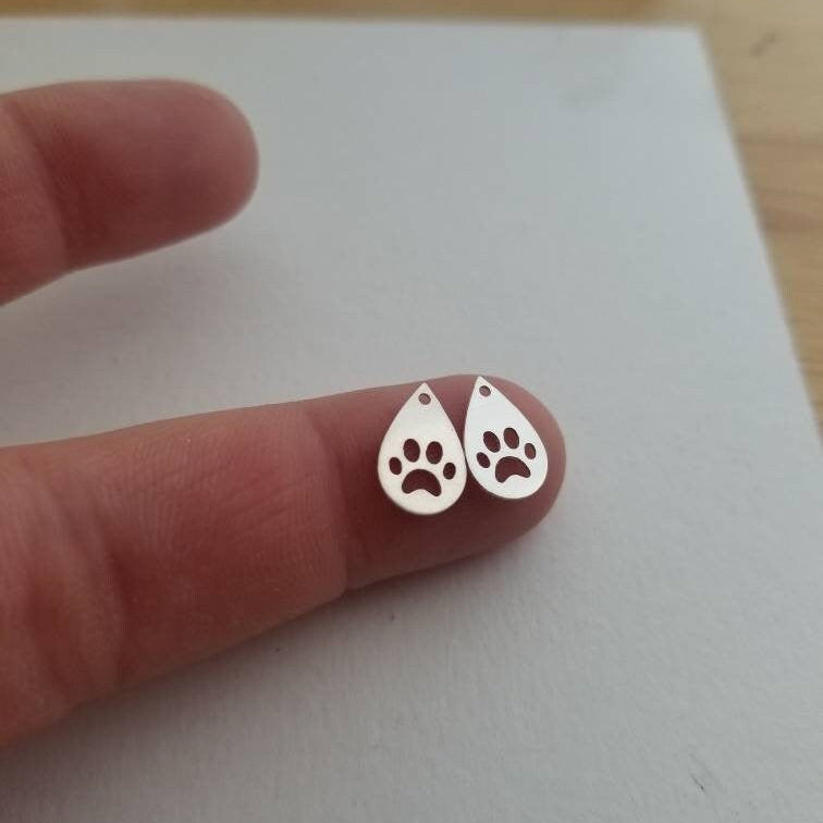Sterling silver paw charms, diy jewellery, animal charms, paw print jewelry, set of 2