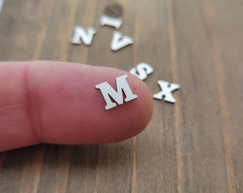 Sterling silver alphabet,letter components, letter blanks, Sitka Font