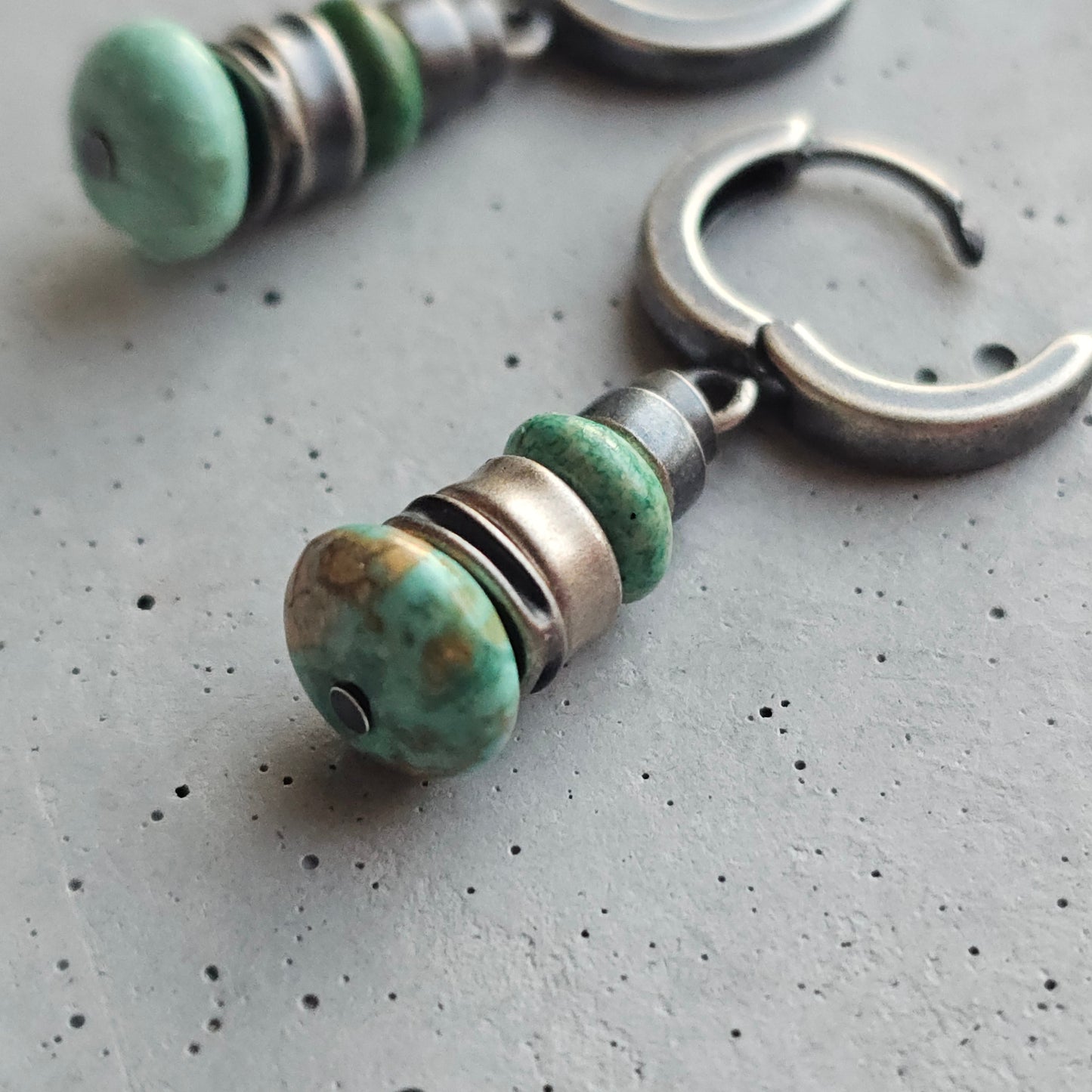 Stacked Turquoise & Sterling Silver Huggie Earrings