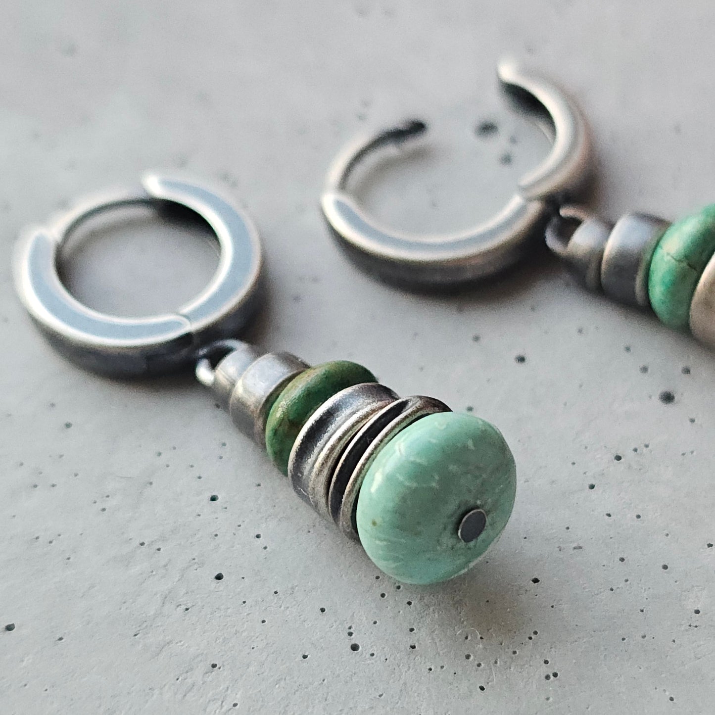 Stacked Turquoise & Sterling Silver Huggie Earrings