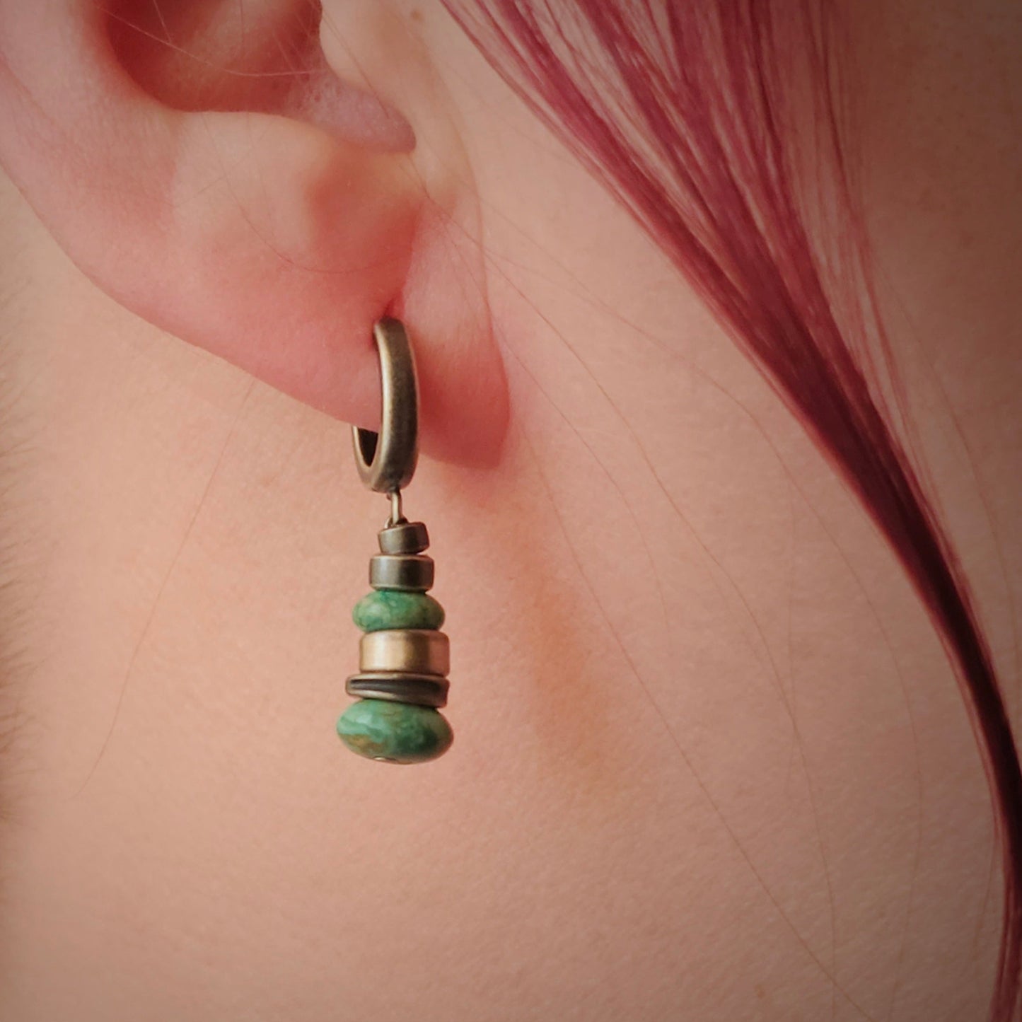 Stacked Turquoise & Sterling Silver Huggie Earrings