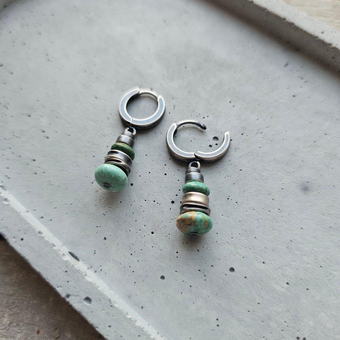 Stacked Turquoise & Sterling Silver Huggie Earrings