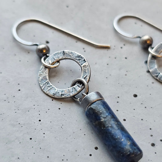 Lapis Lazuli & Textured Silver Earrings