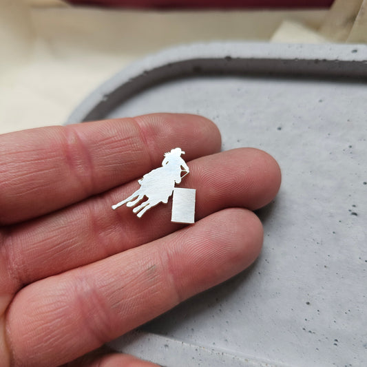 Sterling Silver Barrel Racer, Western Rodeo Silhouette Cutout, Horse Rider component,