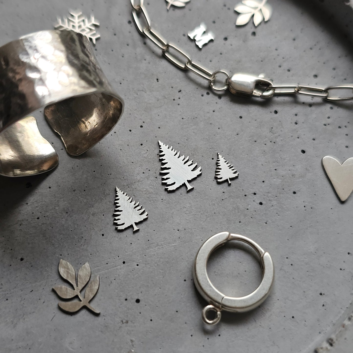 Evergreen Tree sterling silver solderable components, forest embellishment, spruce tree