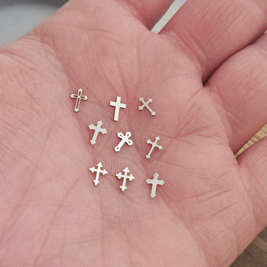 Tiny Cross Embellishment, Set of 5 Sterling Silver Components, Jewelry Making Supplies, Crosses
