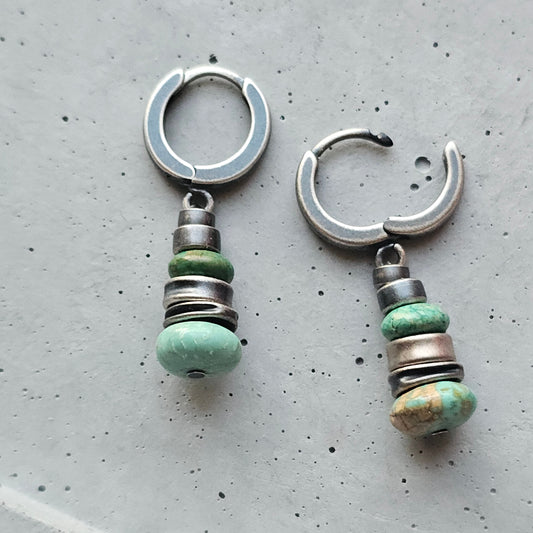 Stacked Turquoise & Sterling Silver Huggie Earrings